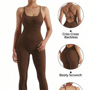 Mono Deportivo de Yoga con Espalda Cruzada para Mujer, Leggings Ajustados, Body para Gimnasio, Fitness, Ejercicio, Ropa Deportiva, Traje de Una Pieza, Faja Moldeadora con LOGO - Product Image 1