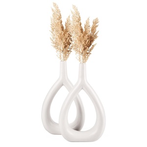 Beau vase en céramique blanche de conception avec des vases de fleur de corps en forme de tube décoratifs avec les tailles de 15.5 pouces - Product Image 1