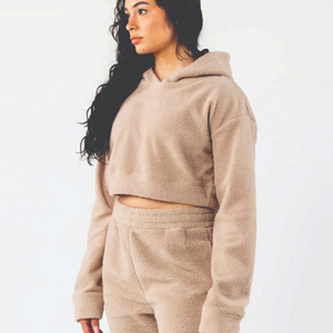 Breathable Winter 2 Piece Women's Crew Neck Sweatshirt <b>Cuffed</b> <b>Jogger</b> Set Hoodie Sweatpants Tracksuit 100% Organic Cotton - Product Image 3