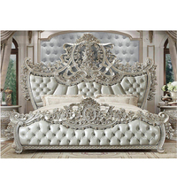 Lit double king size élégant de style oriental, luxe moderne, bois de teck, finition argentée, nouvelle arrivée, taille personnalisable