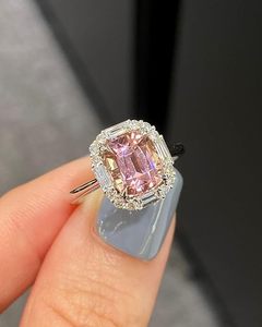 Vintage Pink Moissanite <b>Ring</b> 925 Sterling <b>Silver</b> Rhodium Plated Prong Setting Geometric Luxury <b>Statement</b> Jewelry - Product Image 1