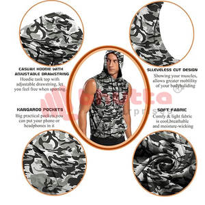 Sudaderas con capucha de gimnasio sin mangas para hombre, cómodas sudaderas con capucha de algodón con estampado de color sólido, estilo de culturismo de trabajo de verano, sudaderas con capucha de gimnasio sin mangas - Product Image 6