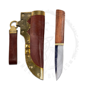 Cuchillo Vikingo Tradicional Birka con Funda de Bronce, Cuchillo Vikingo Medieval Multifuncional para Campamento al Aire Libre - Product Image 1