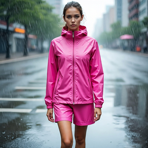 Randonnée coupe-vent Shorts ensembles femmes pluie imperméable manteau Streetwear fermeture éclair capuche veste coupe-vent Shorts ensemble dames - Product Image 4