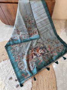 Saree de seda suave pura de diseñador para ropa de fiesta de boda hermoso bordado y trabajo de secuencia frontera ropa india y paquistaní - Product Image 3