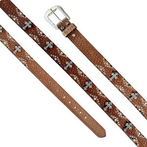 Ceinture en cuir véritable unisexe marron style western avec clous et conchos, boucle en alliage de zinc, largeur 40 mm, personnalisable, style décontracté et tendance - Product Image 3