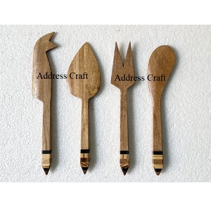 Ensemble de 4 couverts en bois d'acacia avec logo personnalisé nouveau design vente en gros de couteau à fromage couteau à fromage fourchette à fruits ensemble de couteaux à gâteau - Product Image 3