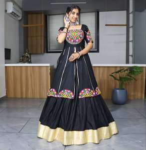 High Quality Traditional Indian Festival Navratri Lehenga Choli Set Pure Rayon Cotton with Real Mirror Patch & <b>Gota</b> for Parties - Product Image 1