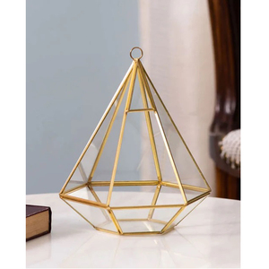 Nouveau Terrarium en métal et en verre de conception diamantée Vaisselle de fantaisie Terrarium d'intérieur pour fournisseur en gros à prix compétitif Or - Product Image 5