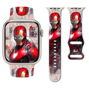 <b>Adjustable</b> Iron Man <b>Bracelet</b> for Apple Watch 45mm/49mm Breathable Silicone Gold with Orange/White/Pink Bands Alloy Charm Band - Product Image 2