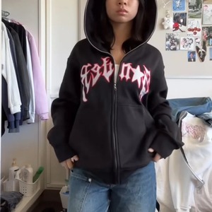 Sudaderas con capucha gráfico cremallera completa Sudadera de punto gótico Punk suelta mujer chaqueta abrigo Y2K calle Hip Hop Harajuku Streetwear ropa - Product Image 6