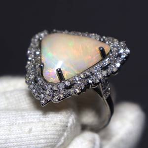 Anillo de Ópalo de Fuego Etíope Natural y Diamantes, Plata de Ley 925, Estilo Vintage, para Boda o Fiesta, con Caja de Regalo - Product Image 1