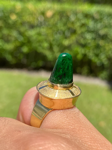 Bague en jade néphrite pointue en or véritable massif 18 carats Bague en jade vert 6 carats pour bijoux de mode unisexe Bijoux cône vintage - Product Image 2