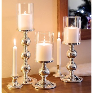 Portavelas de pilar de huracanes de estilo europeo para decoración de mesa de boda, soportes de huracanes de vidrio plateado de Metal - Product Image 3