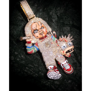 Colgante y Amuleto de Plata con Diamante Cultivado en Laboratorio, Inspirado en el Hip-Hop, con Diseño de Muñeca Aterradora, para Uso Diario Unisex - Product Image 3