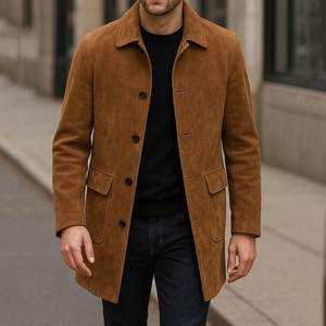 เทรนช์โค้ทหนังกลับสไตล์เทรนด์สำหรับผู้ชาย ลุคสบายๆ ดูสะอาดตา สัมผัสนุ่ม ผลิตจากวัสดุรักษ์โลก น้ำหนักเบา คุณภาพสูง - Product Image 1