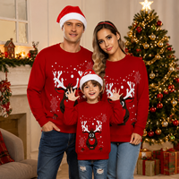 Pull de Noël assorti pour la famille FNJIA, tricot jacquard, motif ours et flocons de neige, col rond, manches longues, pull en tricot