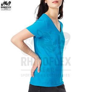 Camisetas Personalizadas con Cuello en V para Mujer, Mezcla de Poliéster/Algodón de Alta Calidad, Anti-Pilling, Logotipo Personalizado, Tinte Liso, Servicio OEM - Product Image 5