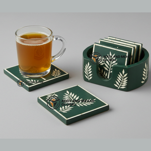 Indian Supplier Offers Handmade Eco-Friendly Durable Green White Bone Inlay 3mm Thick Square Luxury <b>Coaster</b> <b>Set</b> Holder Floral - Product Image 2
