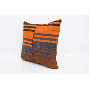 Almohada de lana de retazos Kilim naranja de lujo de 16x16 pulgadas almohada decorativa Vintage patrón esponjoso portátil para ropa de cama sofá - Product Image 4