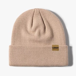 Beanies Manufacturer With Custom Leather Patch Men Women Soft Warm <b>Winter</b> Custom Beanies Knitted <b>Hat</b> <b>Winter</b> Ski <b>Hat</b> Cuff Ribbed - Product Image 6