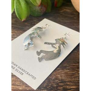 Sterling Silver Kokopelli <b>Dangle</b> <b>Earrings</b> with Pearl and <b>Diamond</b> Accents for Wedding and Party - Product Image 4