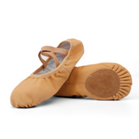 Chaussons de ballet souples en toile extensible marron pour femmes et filles, doublure en coton, semelle extérieure en cuir véritable, ajustement confortable, accent rose, US