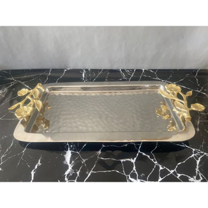 Plateau en acier inoxydable en métal de qualité supérieure avec poignée de créateur plateau de service de collations alimentaires plateau de service de collations à dessert - Product Image 6