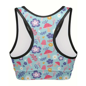 Femmes Plus Floral Feuille Imprimer Contraste Garniture Racer Dos Haute Stretch Fitness Yoga Running Soutien-Gorge, Respirant Solide Sports Bras - Product Image 3