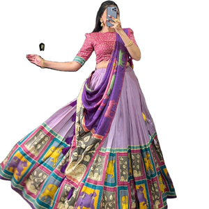 Nuevo hermoso diseño Kalamkari impreso con papel de aluminio estilo Gujarati suave Tussar seda Lahenga Choli Para Boda y fiesta especial - Product Image 1