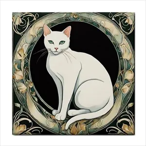 Gato blanco Nouveau azulejo de cerámica Backsplash decorativo pared arte borde - Product Image 1