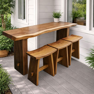 Juego de Mesa de Bar de Madera Maciza de Monkey Pod Ecológica y Moderna de Alta Calidad, Sillas Curvas con Asientos de Madera y Patas Naturales para Cocina o Bar - Product Image 2