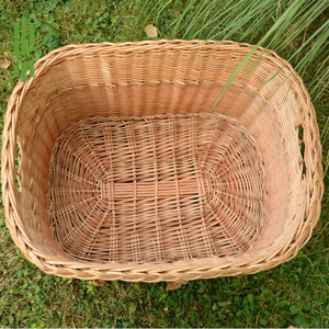 Hand Woven Rattan Oval Wicker Storage <b>Basket</b> <b>with</b> <b>Handles</b> Laser Carved Vintage Desktop Organizer for Home Decor and Food Storage - Product Image 1