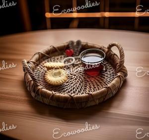 Precio a granel, bandeja de servicio ecológica de mimbre de bambú de forma redonda moderna para el hogar, Hotel, restaurante, vajilla - Product Image 4