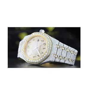 Fourniture directe d'usine Montre à quartz glacée pour hommes Style Hip Hop Cadran rond en diamant Bracelet en acier inoxydable New Age d'Inde - Product Image 1