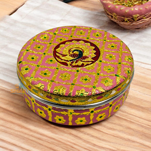 Vajilla Dibba redonda de acero inoxidable chapada en oro, diseño moderno y tradicional para regalos de boda y decoración del hogar - Product Image 2