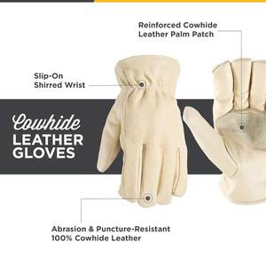 Gants de travail en cuir durables avec embouts renforcés pour une utilisation en extérieur, ajustement sécurisé, poignet élastique, protection longue durée - Product Image 4