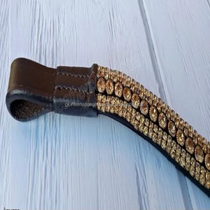 Bandes de front de cheval en cuir rembourrées confortables et douces de haute qualité 5 rangées de cristaux d'or personnalisés bande de front de cheval bling bling - Product Image 3
