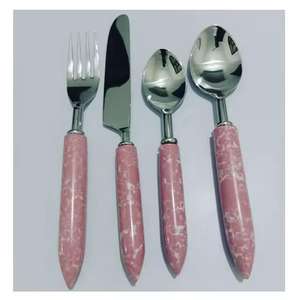 Juego de servicio de barra de ensalada plateada, servidores de ensalada decorativos de metal con mango de mármol Rectangular gris, juego de cuchara y tenedor para servir ensalada - Product Image 5