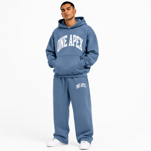 Conjunto Deportivo ONEAPEX para Hombre, Sudadera Oversize Azul Polvoriento, Pantalones Deportivos Anchos, Algodón Premium Grueso Antibacterial - Product Image 4