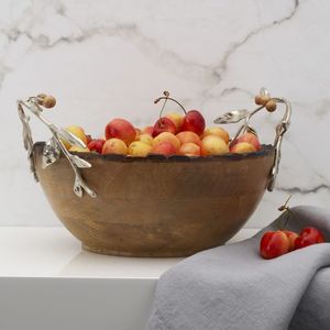 Customized Size And Design Wooden Serving Bowl With Metal Handle And Base Perfect For Elegant Dining <b>Table</b> Decoration - Product Image 1