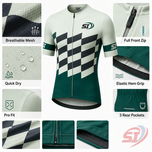 Maillot de cyclisme sans manches pour homme EMERALD SAGE GRAPHITE à carreaux, respirant, en polyester, vêtements de sport pour événements de course, adultes - Product Image 3