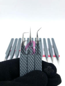 Pince à épiler pour extensions de cils droites à revêtement en poudre grise à 90 degrés de haute qualité Instruments de beauté en acier inoxydable à 45 degrés - Product Image 6