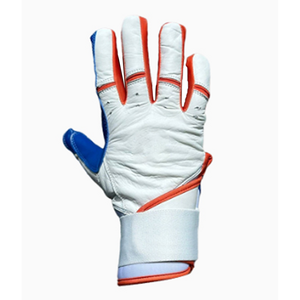 Nouveaux gants de frappe de baseball en cuir de vachette, combinaison blanc et bleu royal, fermeture à crochets et boucles, ambidextres, légers et durables - Product Image 1