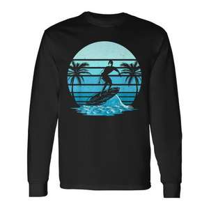 Vintage Retro <b>Surf</b> Sunset T-Shirt Long Sleeve Beach Surfer Lover Promotional Vintage Surfing Lover Beach Retro Surfer T-Shirt - Product Image 1