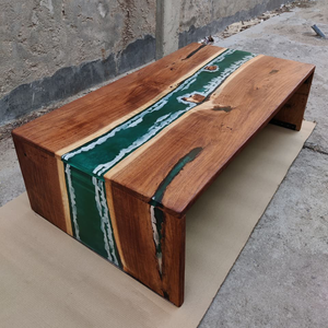 Table basse en résine époxy Woodensure ECT-004, élégante, double face, design vagues de la rivière perle turquoise, fabrication artisanale en bois et résine, salon - Product Image 2