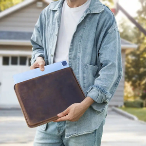 Housse de luxe en cuir véritable pour ordinateur portable avec fermeture éclair pour MacBook Air et Pro 13/14 pouces-Design portable de grande capacité - Product Image 4