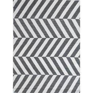 Tapis en laine tissée plate gris et noir Indusbar ADWL-13013, motif chevron abstrait, rectangulaire, en jute, pour couloir et salon - Product Image 1