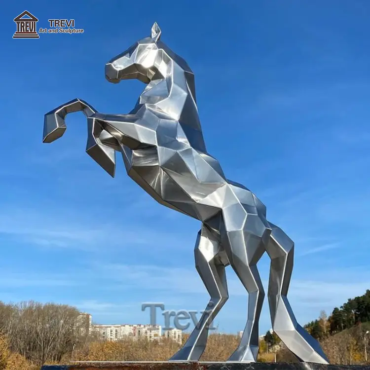 Satılık yüksek cilalı bahçe Metal hayvan heykeli paslanmaz çelik at heykel