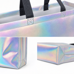 Bolsas de tela no tejida laminadas holográficas impresas personalizadas con asas cosidas para eventos minoristas - Product Image 4
